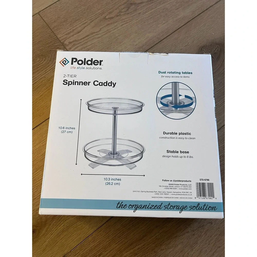 Polder 2 Tier Spinner Caddy Clear Plastic Rotating Storage‎ Organizer